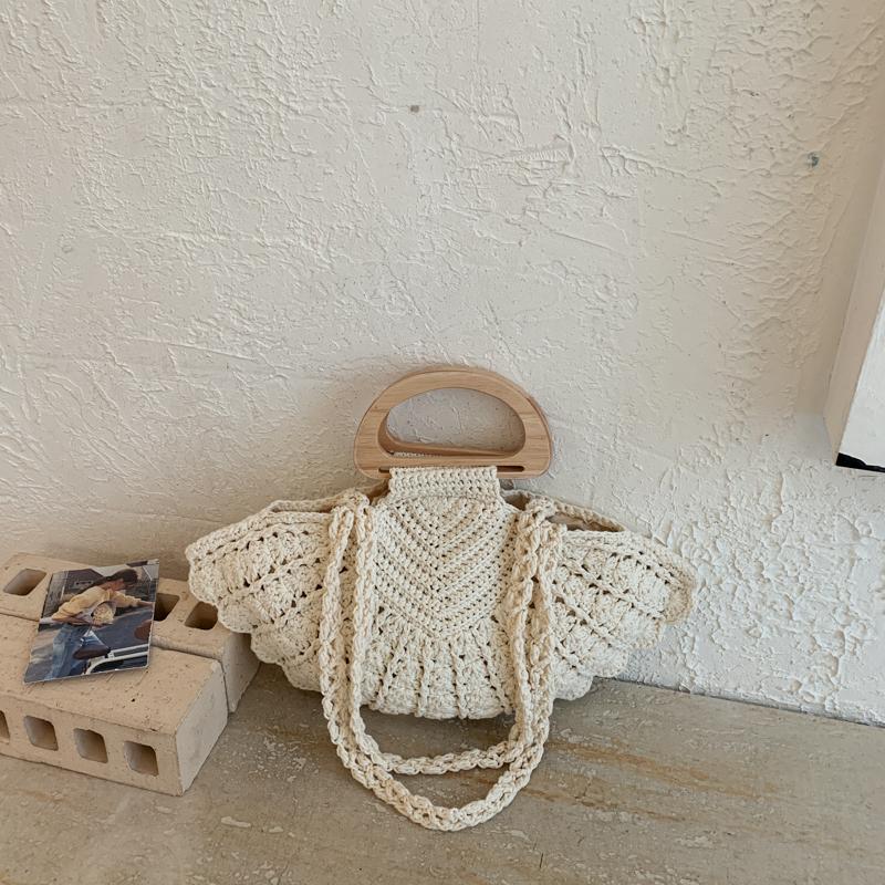 

Women s Large Capacity Hand-Woven Wooden Short Handle Daily Beach Tote Shoulder Bag 2026 Summer New Trend Handbags and Purses 20cmx20cmx1cm бежевий