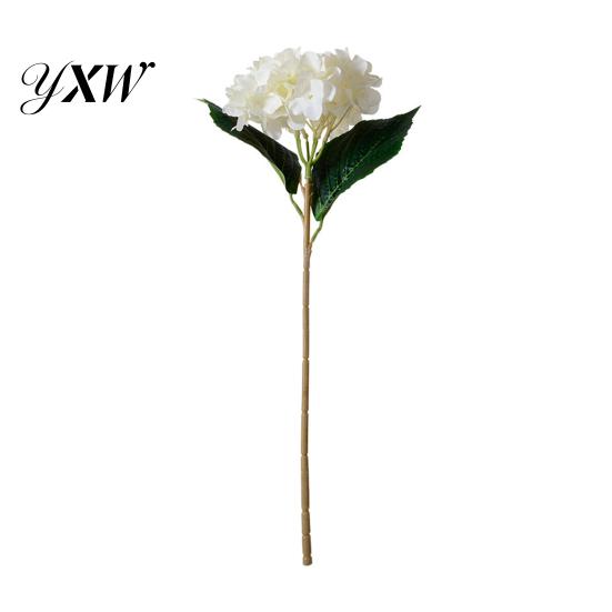 Realistic Fake Flowers Artificial Hydrangea with Green Leaves Stem Flower Wedding Faux Decor Home Office Table Centerpiece Floral Branch Arrangement