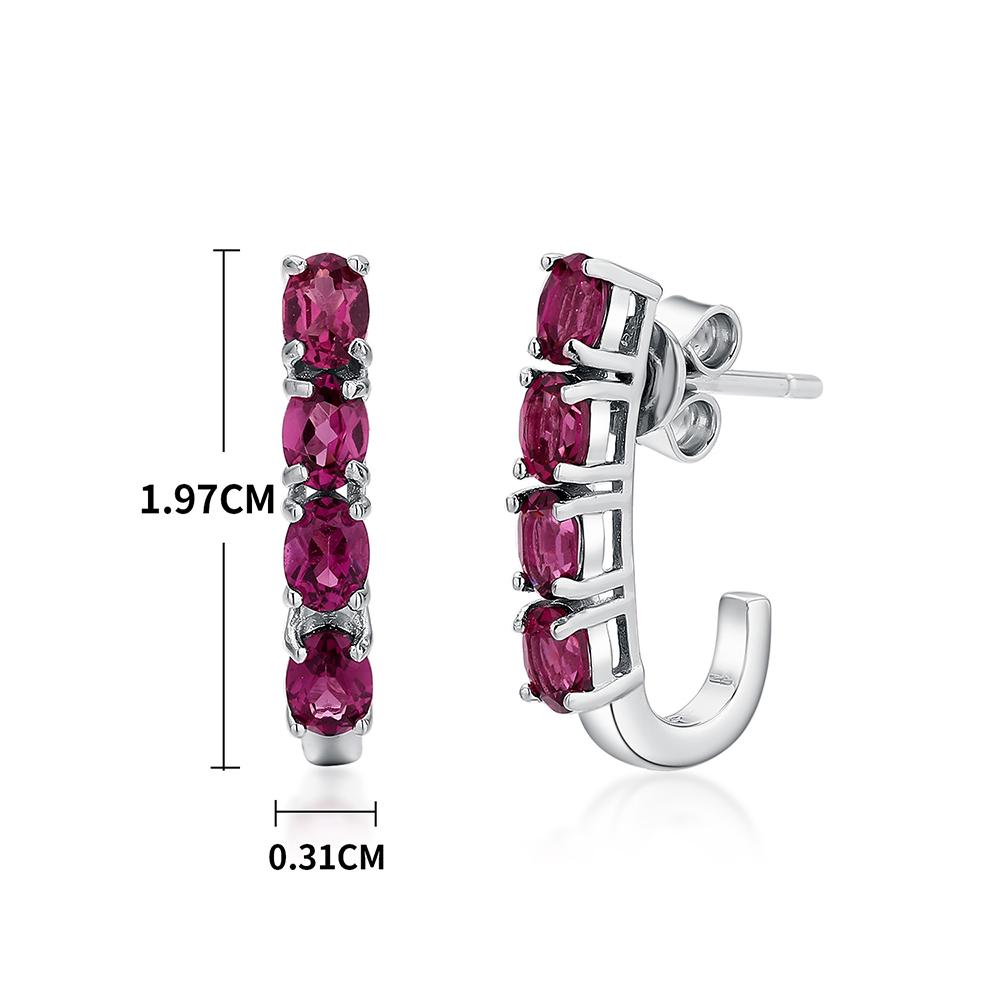 925 Sterling Silver Natural Rhodolite Garnet Small Size Ring Earrings Jewelry Set Women's Fine Jewelry Daily Wear