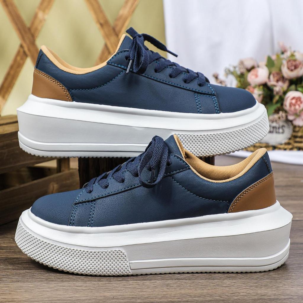 Fashion Women Platform Sneakers Thick Bottom Height‑Increase Casual Sports Shoes Men PU Leather Waterproof Walking Shoes