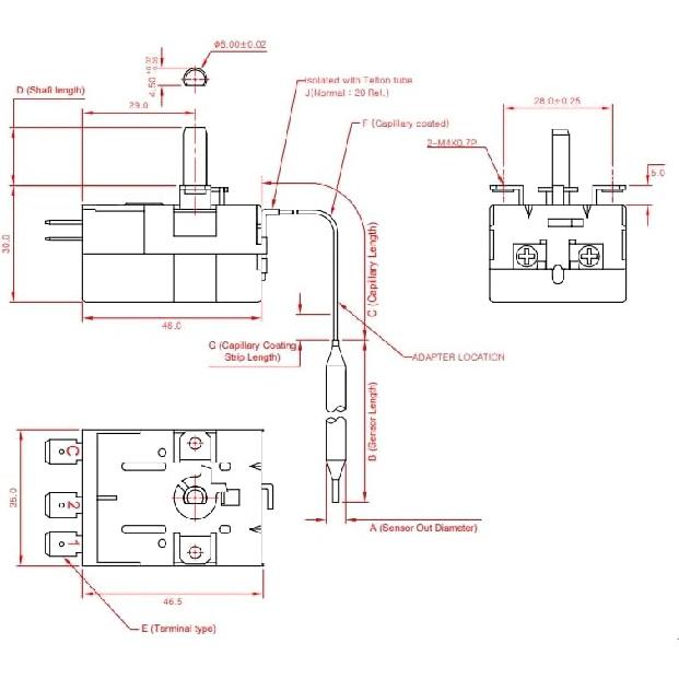 Capillary Thermostat TS-320SR 122-608F, 20A / 250V