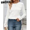 Women's Fashion Casual Leisure Autumn Winter  Solid Color Print Long Sleeve O-Neck Blouses & Shirts