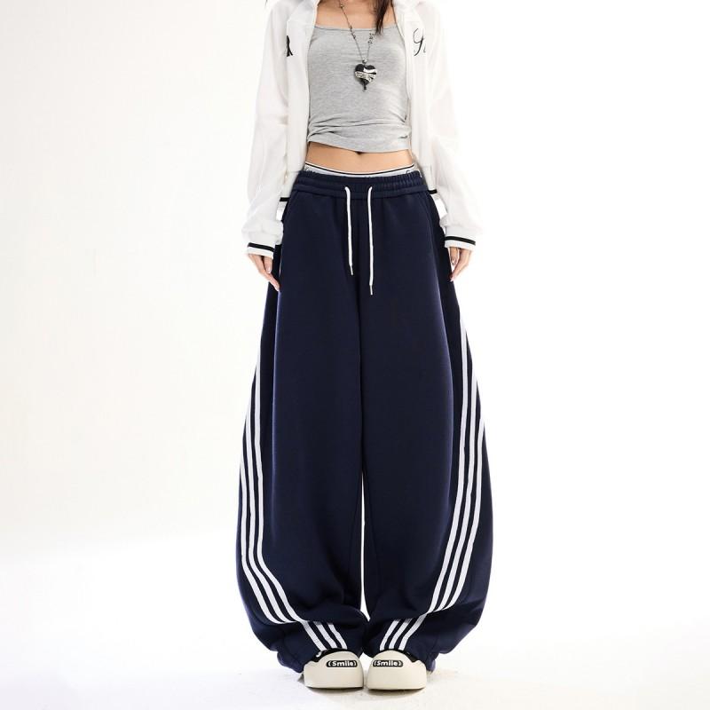 Men Women Loose Fit Striped Track Pants Casual Joggers Streetwear Style Comfortable Wide Leg Sweatpants
