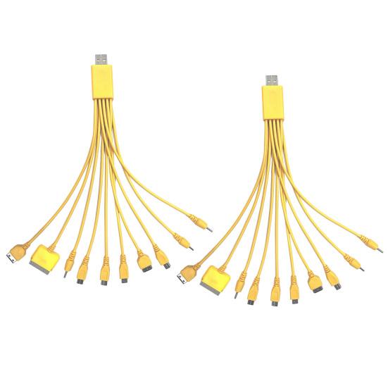 10-in-1 Multi-Device Charging Cable 23cm PVC Tangle-Free Cord Universal High Toughness Data Cable for Most Phone
