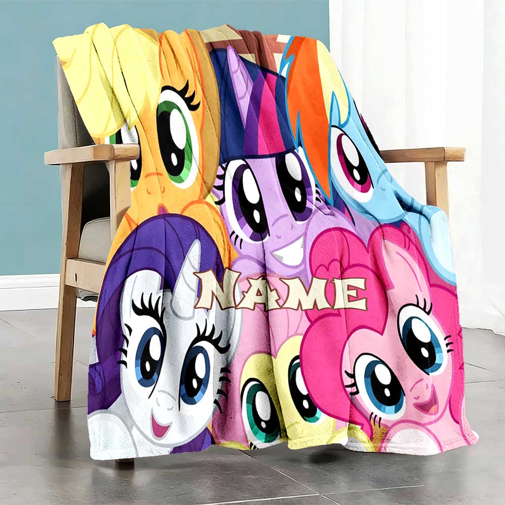 Little Pony (9) Customize Text Blanket Throw Customizable Blanket Comfortable for Seaside Sofa Couch Chair Four Seasons Universal