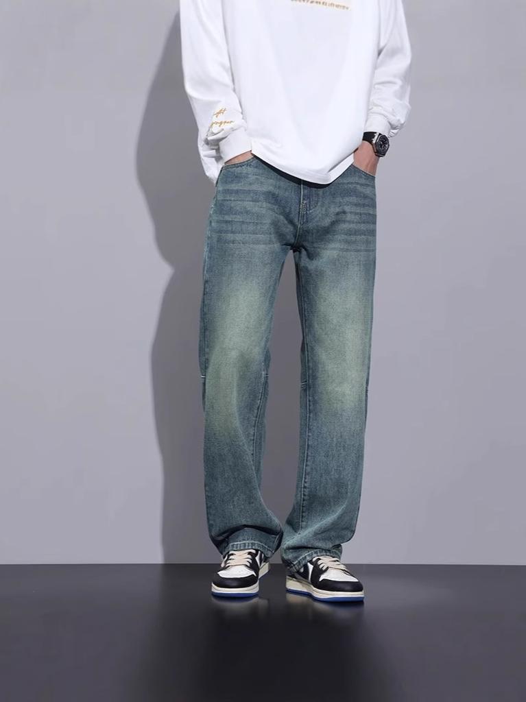 American retro jeans men's trendy brand loose straight spring and autumn new high street washed casual wide-leg trousers