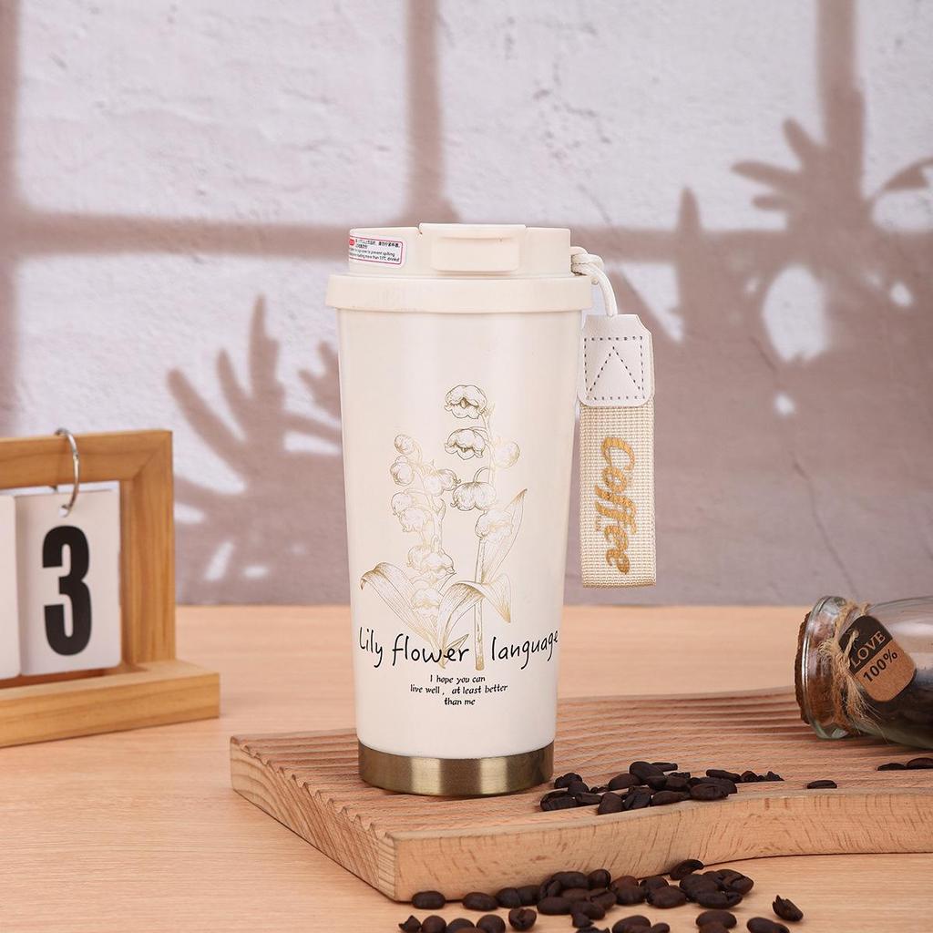 Isolerad Kaffemugg i Rostfritt Stål, Lily, för Resa: Sommarträdgårdsutgåva