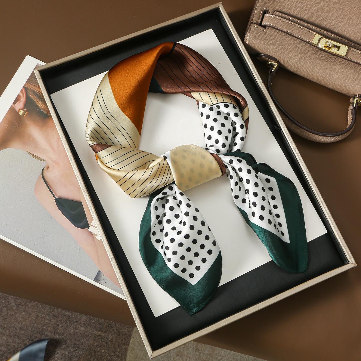 

Универсальный женский квадратный шарф из искусственного шелка с геометрическим принтом и принтом в горошек 70x70CM