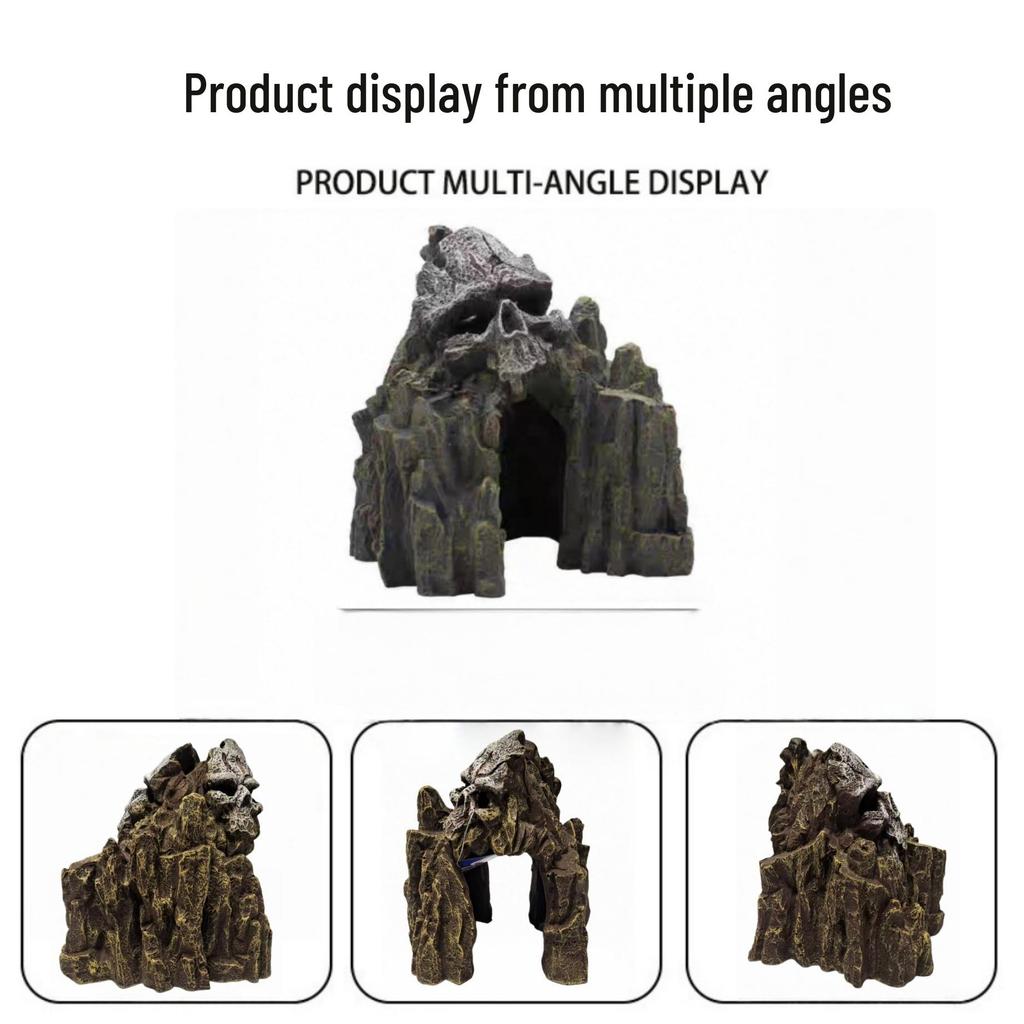 Skull Rockery Fish Tank Ornament: Creative Stone Cave for Fish and Shrimp Hideaway