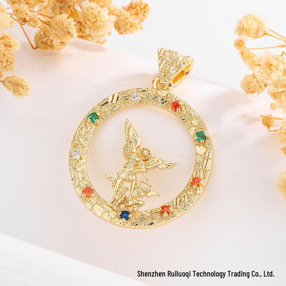 European American Zircon Our Lady Saint Jude Benedict Michael Pendant Necklace