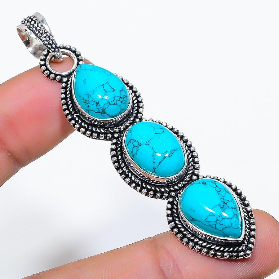 

Подвеска из бирюзового камня Санта-Роза ручной работы 2,76 дюйма VR-4207