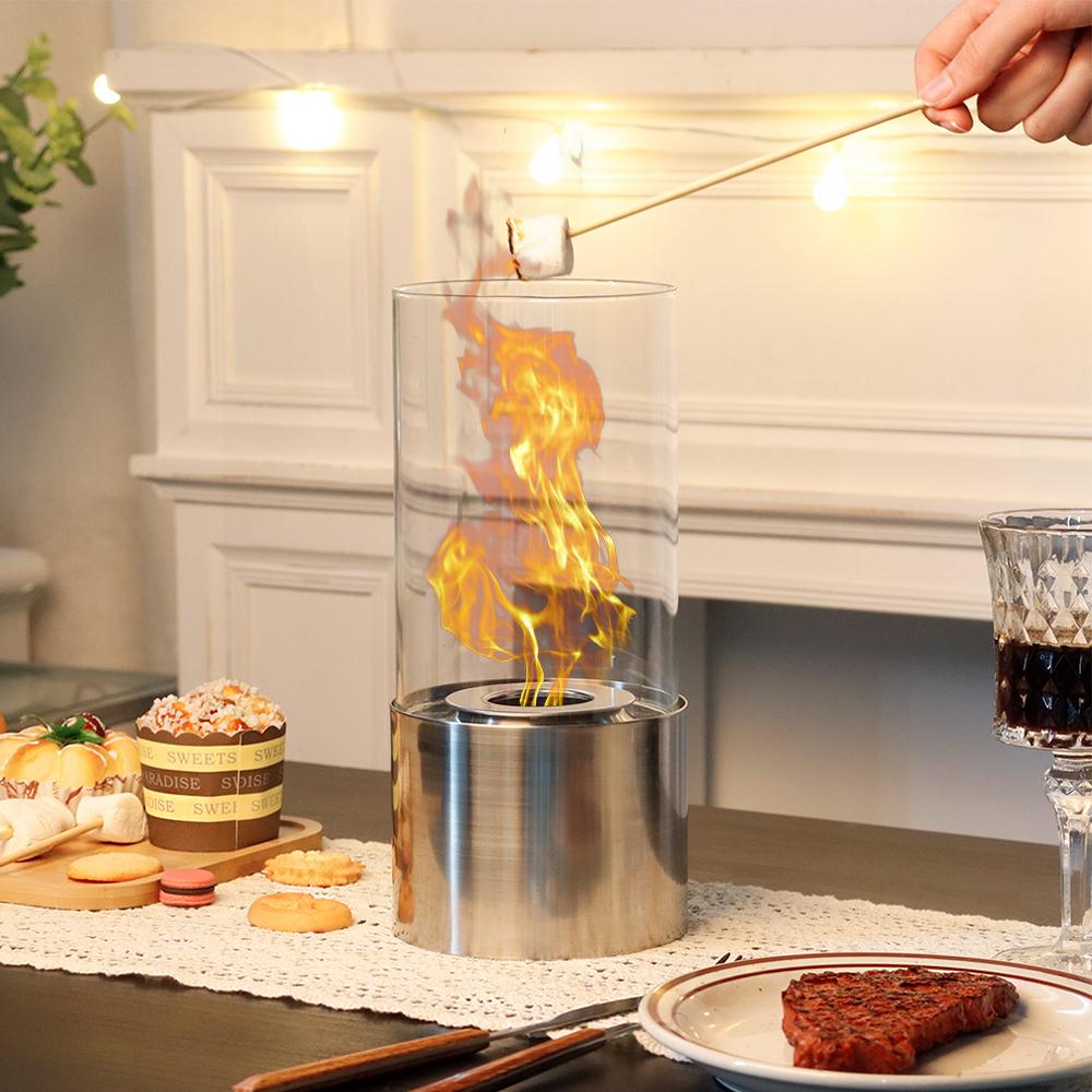 Party Decorative Table Fireplace Smokeless Ethanol Fire Pit Stainless Steel Base and Tempered Glass Two Use for Candle Holder