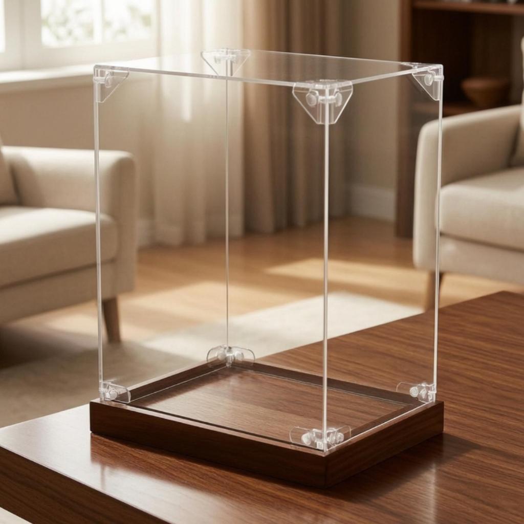 Transparent Acrylic Display Case | Box with Wooden Base,