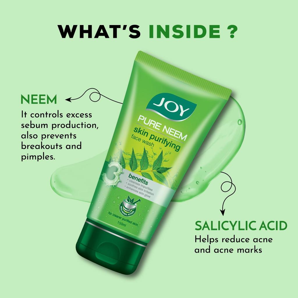 JOY Skin Purifying Neem Face Wash 150ml | Gentle Daily Cleanser For Oily & Acne-Prone Skin | Controls Excess Oil, Minimises Blemishes