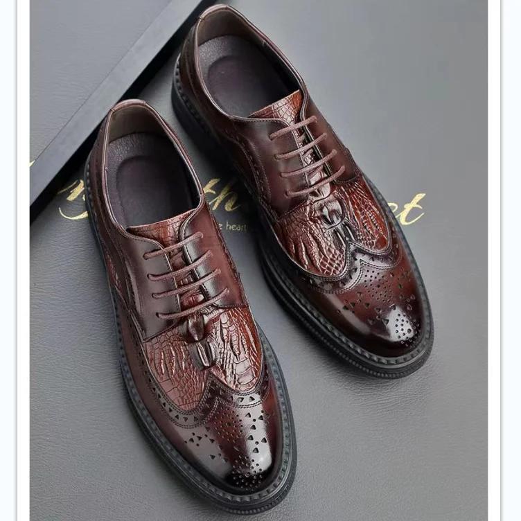 

Британские мужские туфли, повседневная мода, классические черные кожаные туфли ручной работы, осенние дышащие деловые туфли для джентльмена 44 коричневый