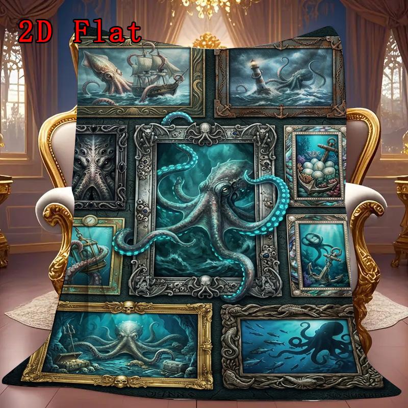 Octopus Art Gallery 2D Flat Pattern Flannel Blanket, High quality All Seasons, Home Decor, Warmth and Comfort, Perfect for Christmas Gifts.