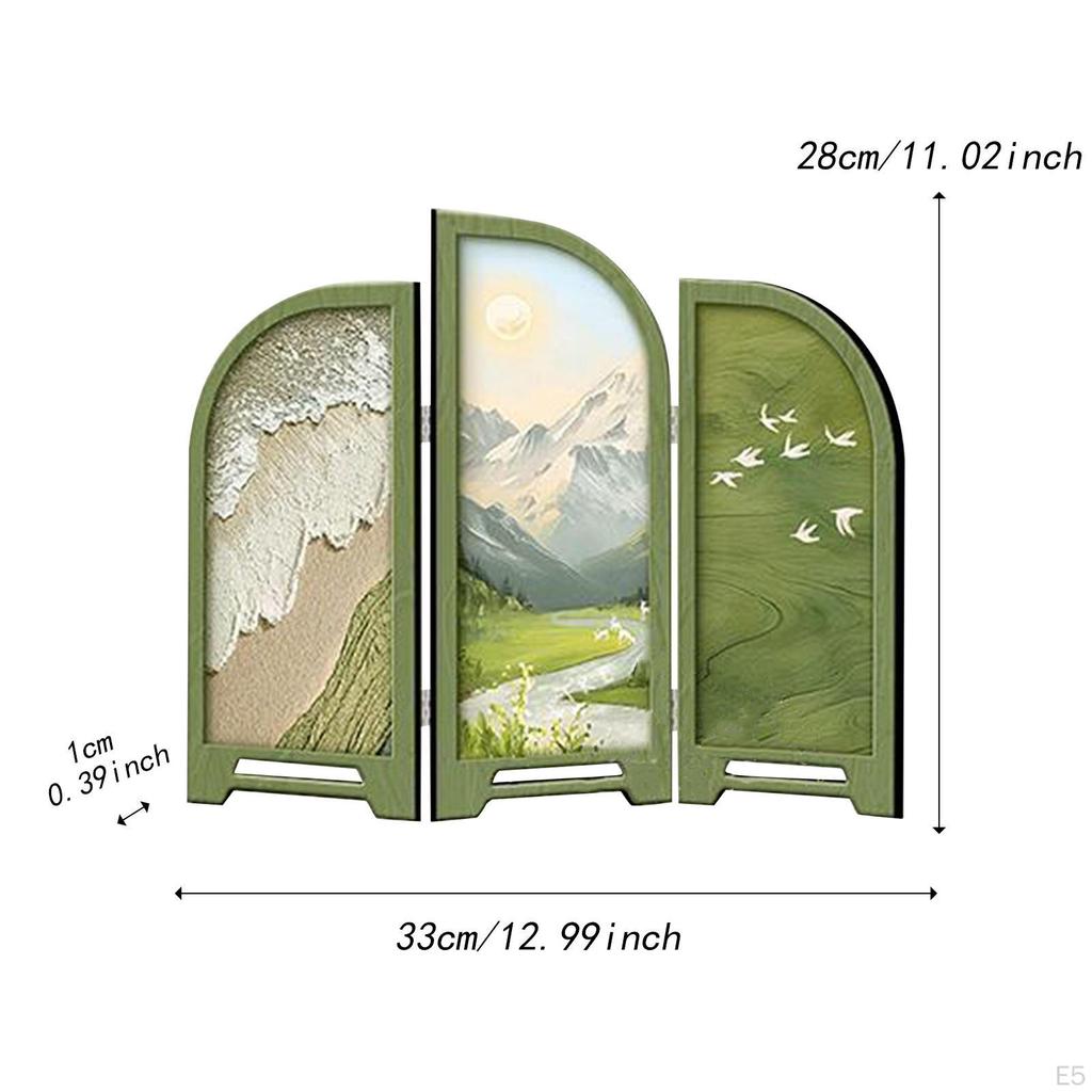 Mini Folding Screen 3 Panel Divider Ornament Desk Decorative for Living Room Decor
