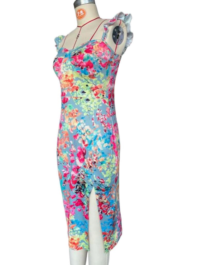 2025 Summer Elegant French Floral Slit Midi Dress