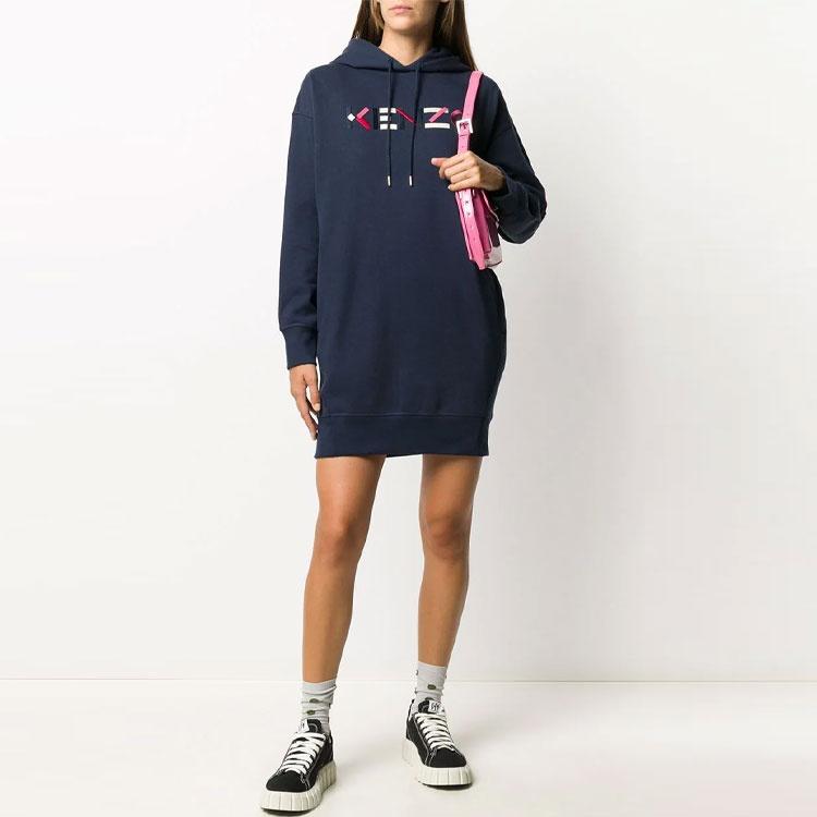 (WMNS) KENZO FW20 Logo Embroidered Fleece Lined hooded Long Sleeves Hoodie Navy Blue Women's FA62RO7724MO-76