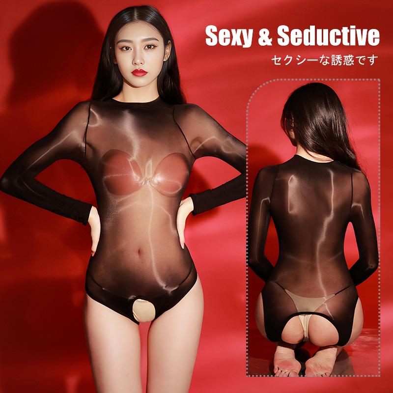 Sexy Oil Shiny Bodysuit Female See Through Leotard Open Crotch Body Stockings Glossy Jumpsuits Erotic Lingerie Sex Porn Costumes