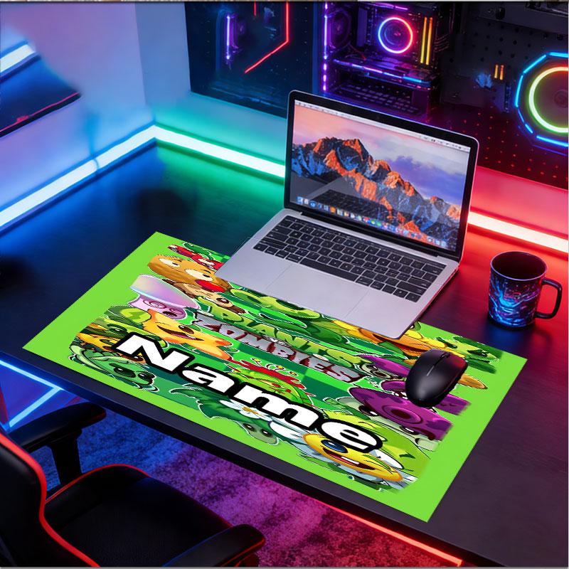 Custom Name Personalized Plants vs. Zombies Pattern Mousepad, Laptop PC Desk Mat, Decorative Desk Mat for Home Keyboard Pad Gift