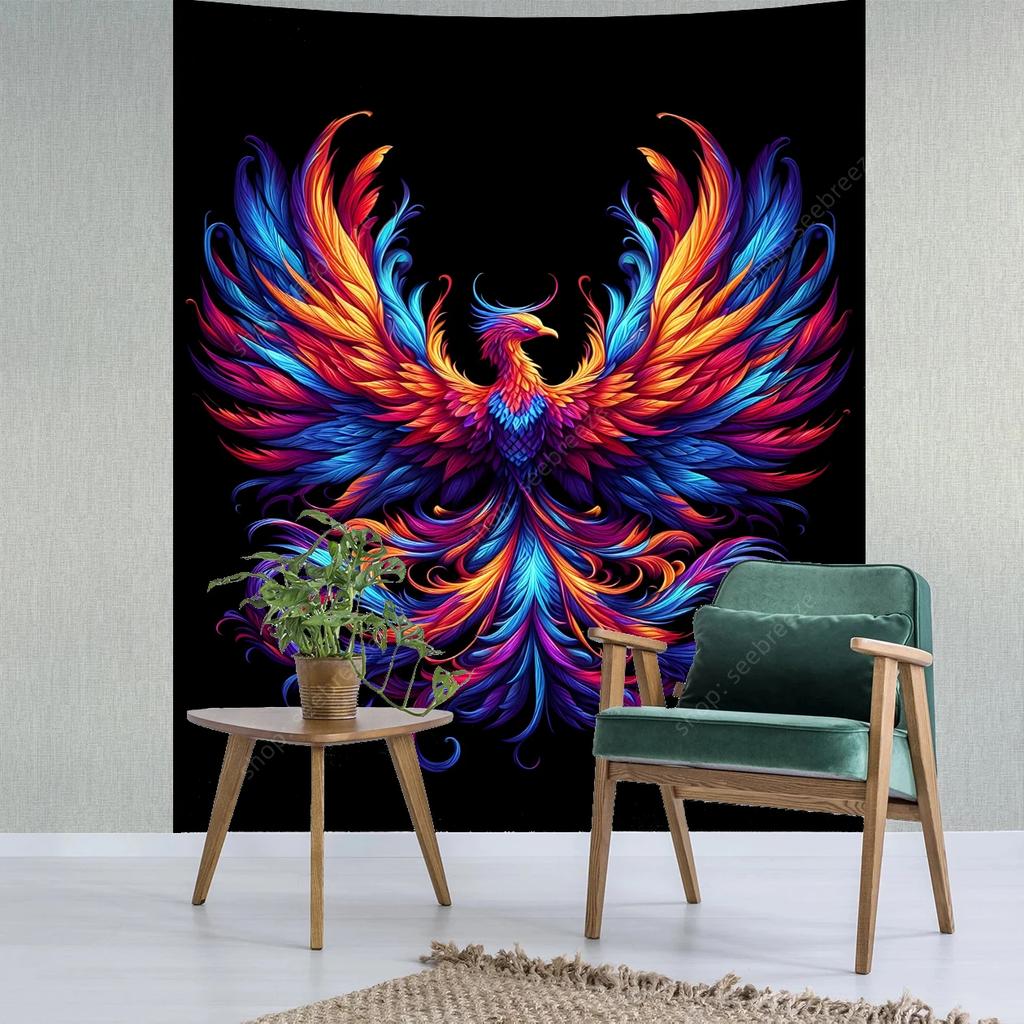 Vibrant Phoenix Tapestry  Cosmic Art for Bedroom Decor Modern Style Enhance Your Space with Mythical Vibes and Colors