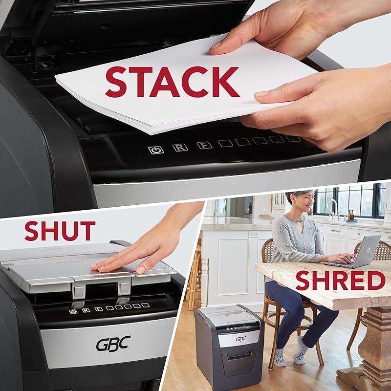 

GBC ShredMaster AUTO+ 50X Auto Feed Paper/Credit Card Cross Cut Shredder with 50 Sheet Capacity and 20L Bin for shreddin чорний