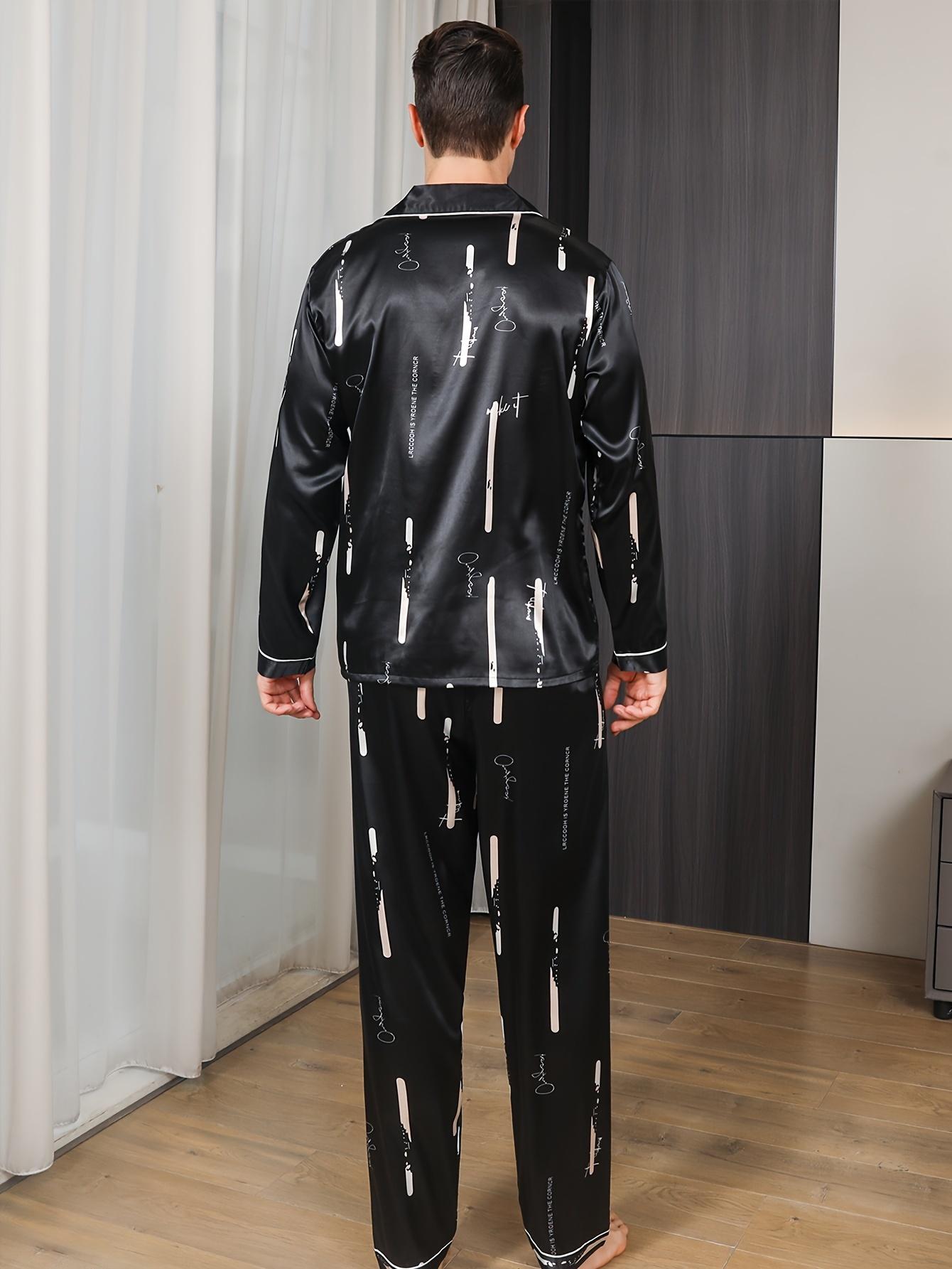 

Moolmeyno Men s Ice Silk Pajamas Long Sleeve and Pants Set XXL чорний