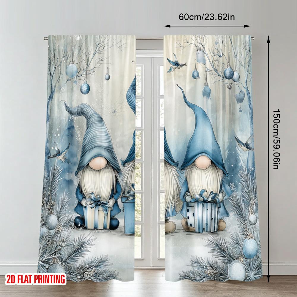 2pcs 2D flat printing Merry Christmas Curtains Christmas Gnomes Winter Snow_a Digital Printed Polyester Drapes Family Party for