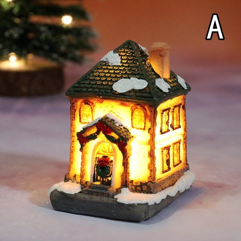 

1PC Christmas Resin Light Up Miniature House Decor Glowing Tabletop Ornament Holiday Gift Micro Landscape