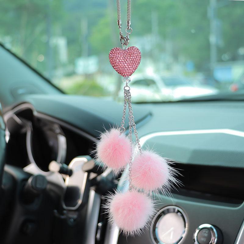 

Меховой шарик из норки с инкрустацией бриллиантами Автоаксессуар Блестящий меховой шарик Подвеска на зеркало заднего вида автомобиля Подарок Украшения для салона автомобиля