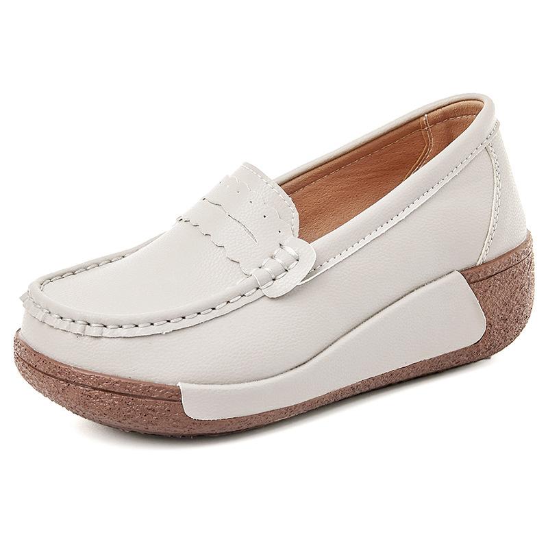 Fashion Spring Autumn Women Loafers Flats Ladies Genuine Leather Moccasins Spring Slip-on Casual Round Toe Handmade Platform Shoes