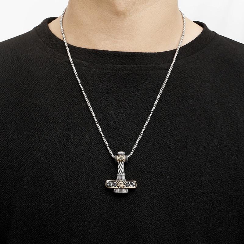 Catena per Maglione Dominante Accessori Nero Ossidato Retrò Martello di Thor Vichingo Ciondolo da Uomo
