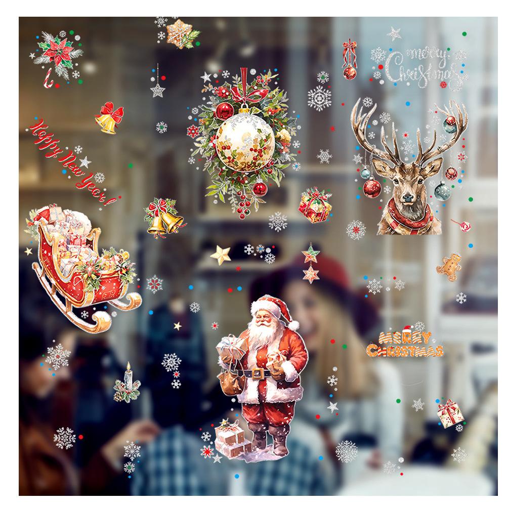 1pc Gold Powder Ice and Snow Santa Claus Glass Stickers Shop Window Decoration Atmosphere Electrostatic Stickers, Christmas