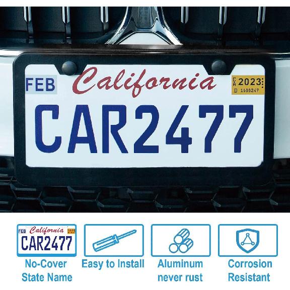 2PCS Matte Black License Plate Frames, 2 Holes Solid Rust-Proof Stainless Steel License Plate Holder, Lengnoyp Universal Car License Plate Cover For