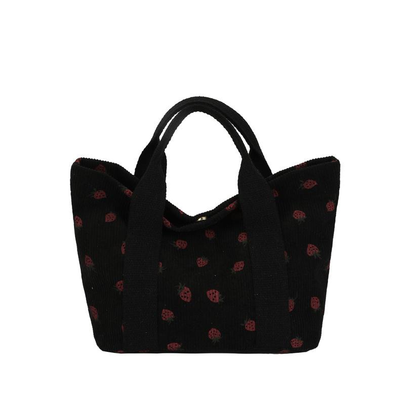 Corduroy Printed Tote Bag Versatile Ladies Strawberry Printed Handbag Large Capacity Handbag Bag