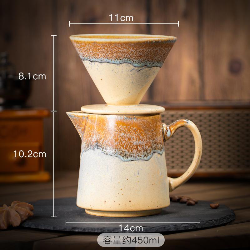 Kreatives Keramik Handaufguss Kaffeekannen-Set Ofengedreht Retro Kaffeefiltertasse Kaffeefilter Sharing-Kanne Heimdekoration