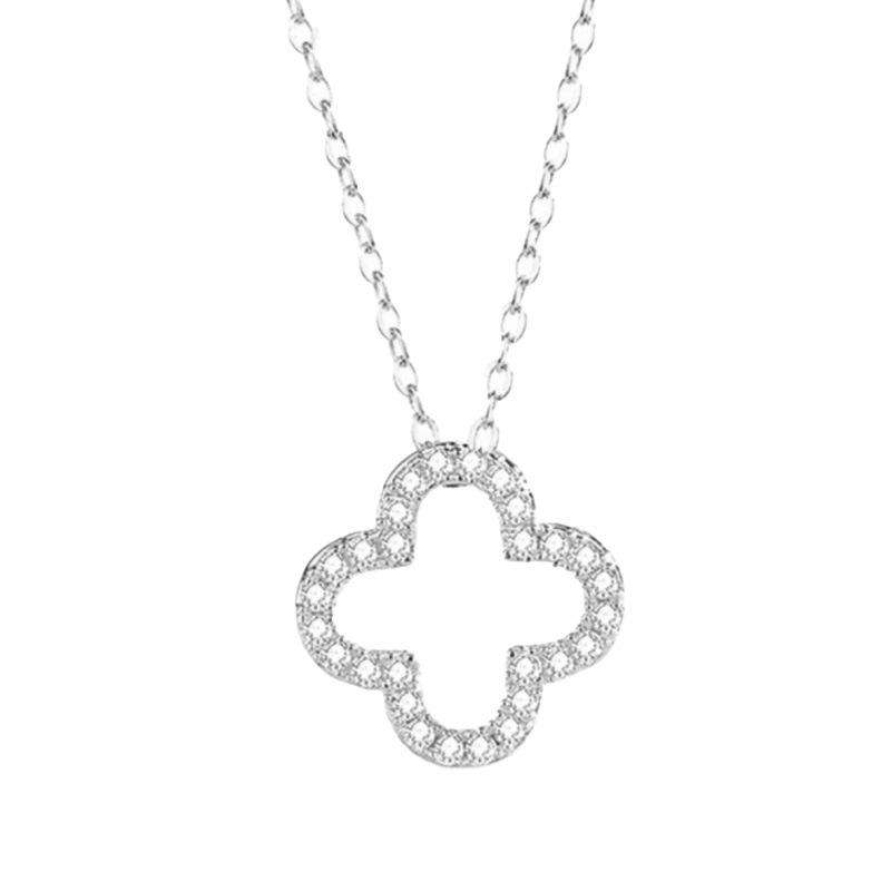 

S925 Sterling Silver Openwork Clover Necklace , French Style Elegant Choker for Women , Valentine s Day Gift 925 silver белый