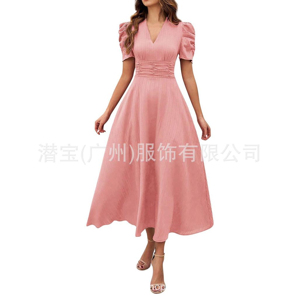 New European and American women's clothing fashion temperament high waist high waist short sleeve dress
