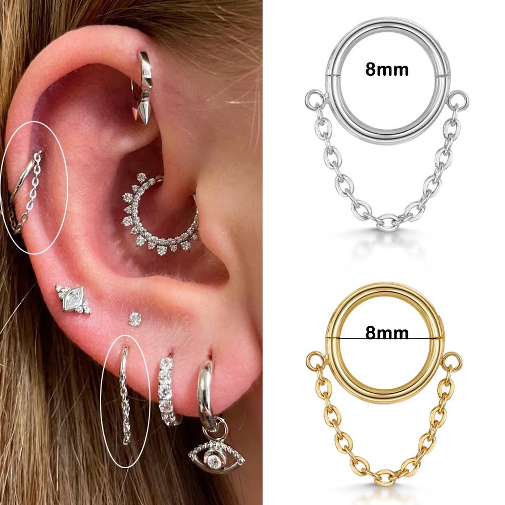 Tragus Piercing Damen Creolen mit Kette Helix Stern Schmetterling Krone Zirkon Ohr Rook Daith Sung Körperschmuck Geschenk CC084