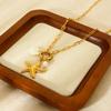 Ins Ocean Wind Stainless Steel Starfish Scallop Imitation Pearl Pendant Necklace Women's Plated 18k Gold Paper Clip Chain