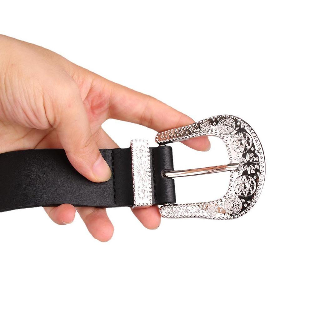 Women's Carved Wide Leather Belt for All Seasons