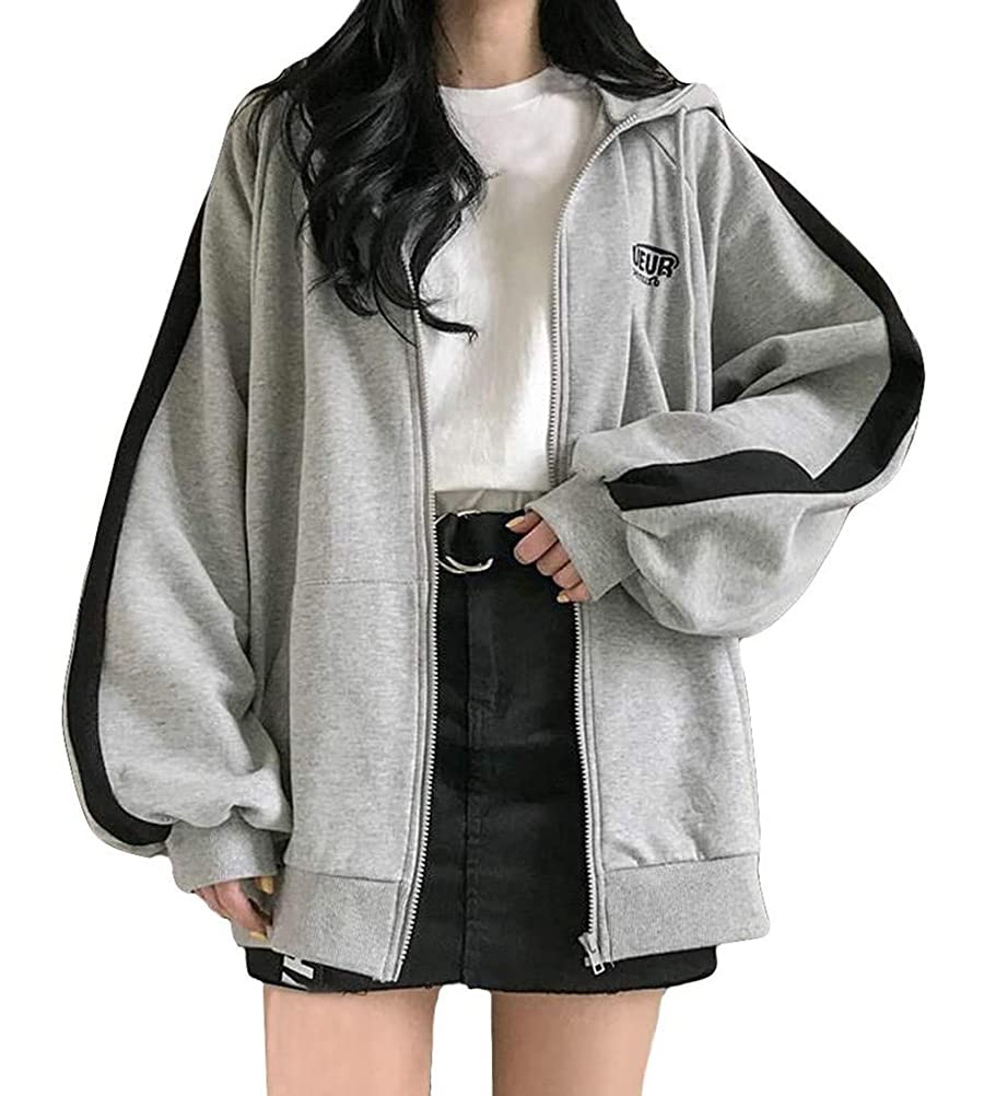 ASARANS Loose with Stylish for and Winter Women's Zip-Up Hoodie, Fleece-Lined, Warm, Zip-Up, Fit, Hood, Spring, Autumn, (Size L, Gray)