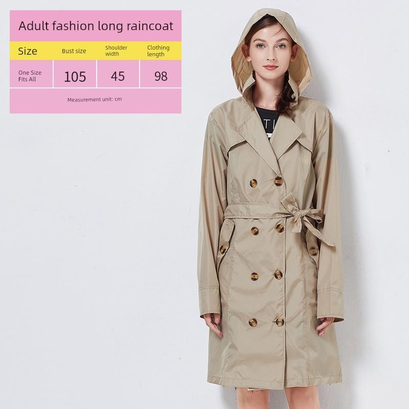 Fashion Retro Double Breasted Fitted Waist Trench Coat Raincoat Adult Women Outwear Poncho Mid Length Long Length Travel Big Belt