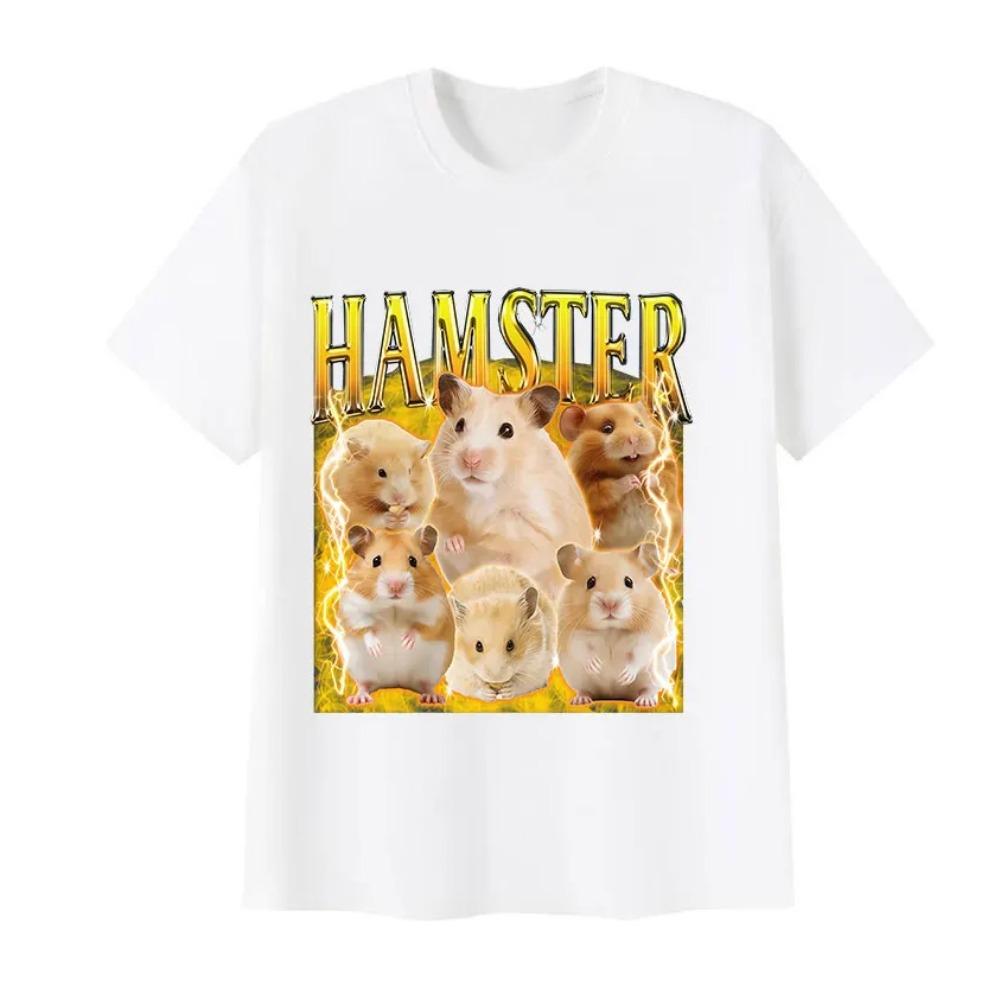 Funny Hamster Meme Graphic T Shirt Men Women Vintage Harajuku T-shirts Casual High Quality Oversized Cotton T-shirt Tops
