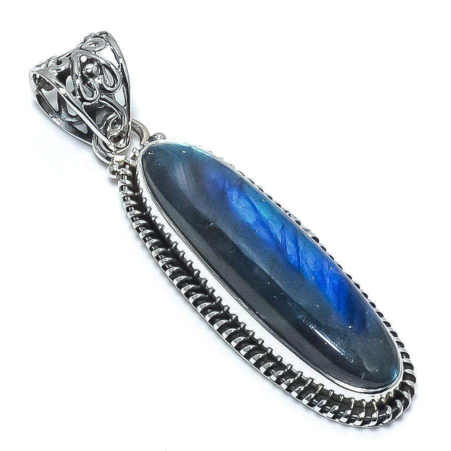 Natural Labradorite Gemstone 925 Solid Sterling Silver Gift Pendant 2.01" J7i88