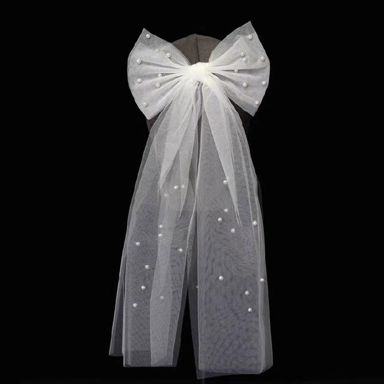 Koeran Styles White Tulle Veil With Beadwork Decors Bowknot Head Veil For Bride Bridesmaid And Special Celebration