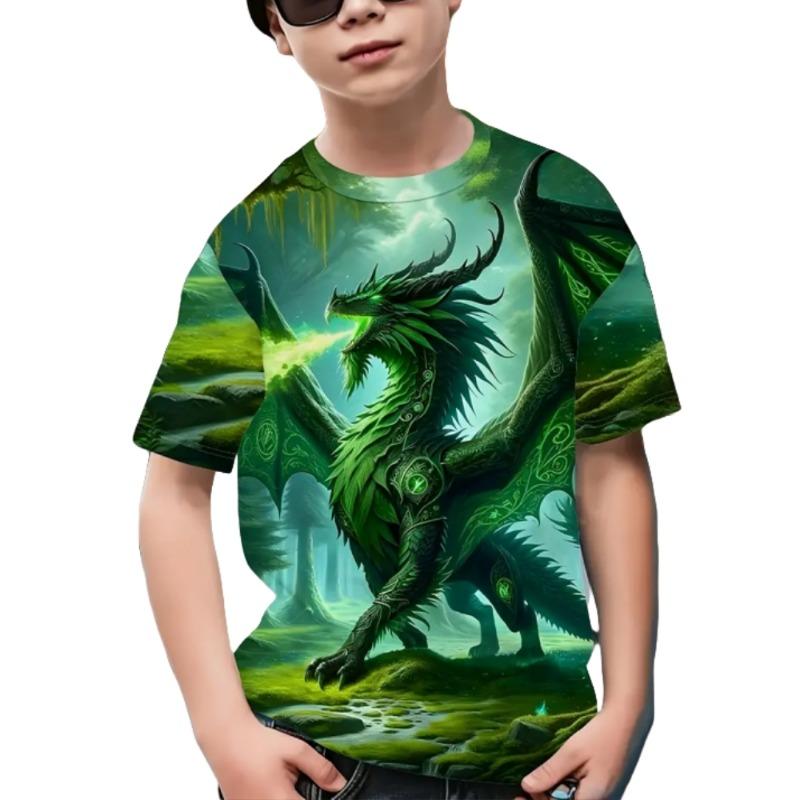 Children's Boy's Clothing Fashions Megalosaurus 3D Print Graphic T Shirts Outdoor Casual Summer Short Sleeves Children's T-Shirt