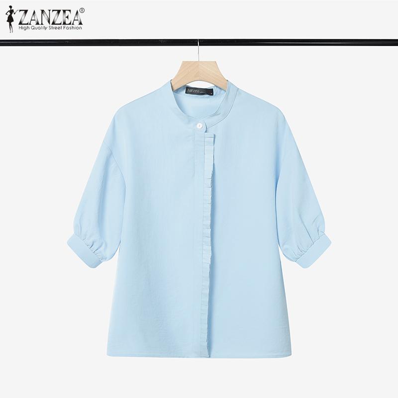 

ZANZEA Women Casual Round Neck Solid Color Short Sleeve Blouse 5XL білий