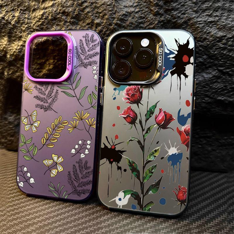 Flowers And Plants Electroplate Silver IMD Case For iPhone 16 15 14 Pro Max 11 12 13 Pro 7 8 Plus X XS XR Shockproof Hard Cover